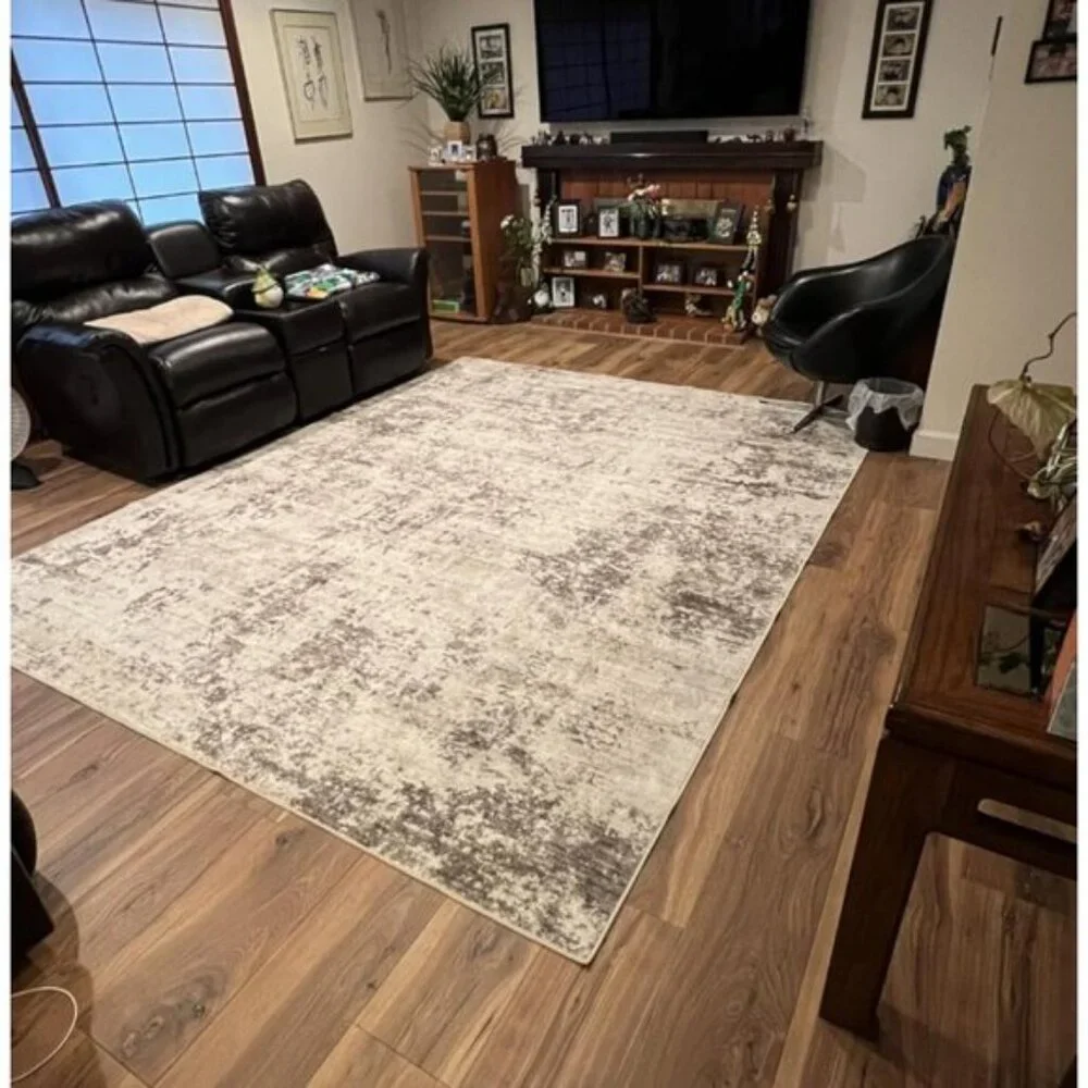 New 5x7 Area Rug – Washable Neutral Modern Abstract Rug for Living Room Decor